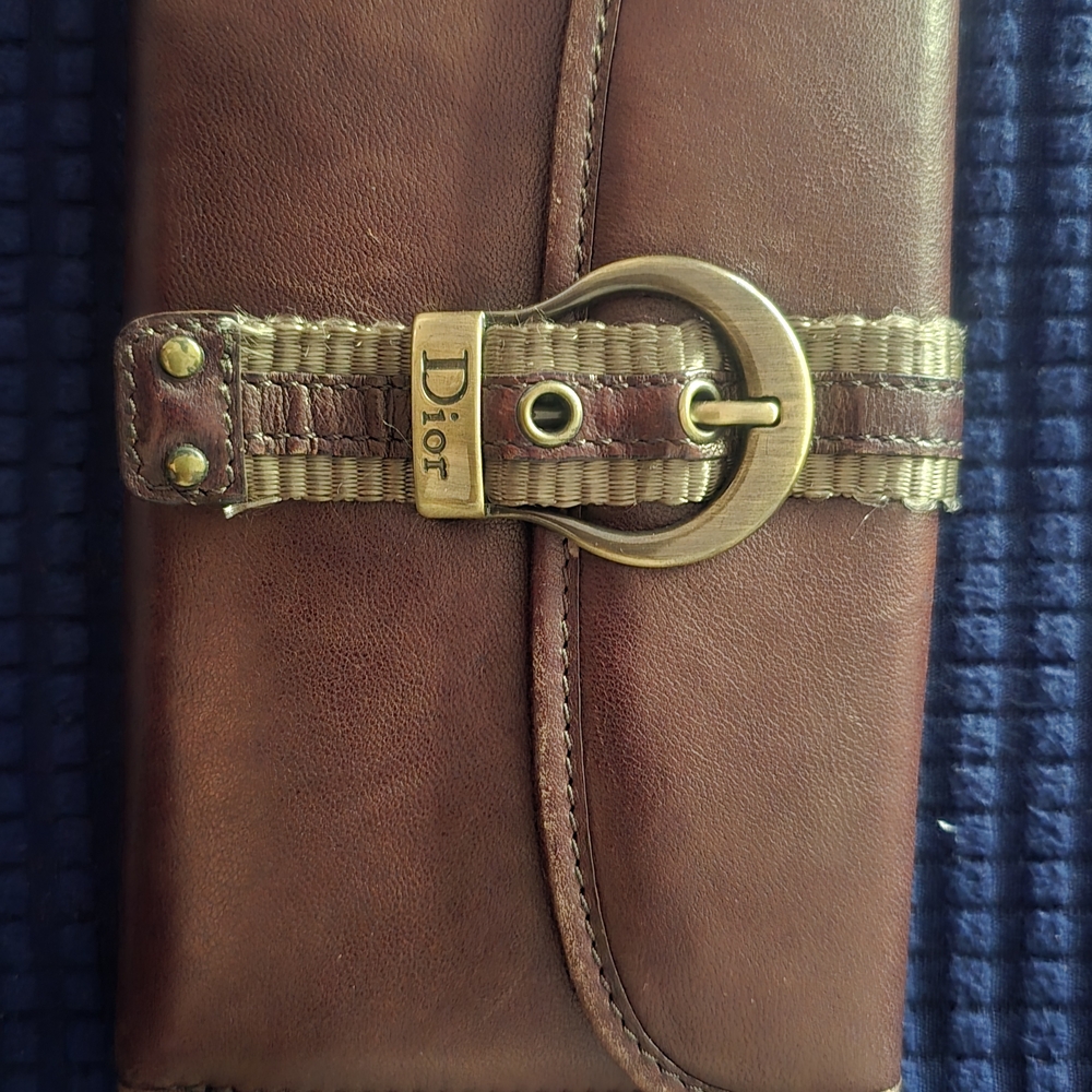 Dior Women's Brown Leather Wallet with Gold Buckle